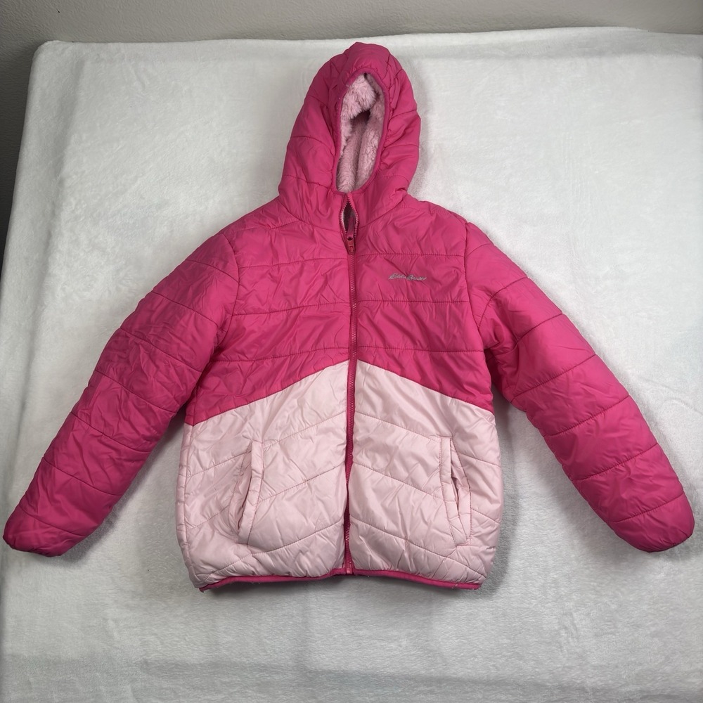 Eddie Bauer Pink Reversible Hooded Pink Long Sleeve Jacket Girls Size Large